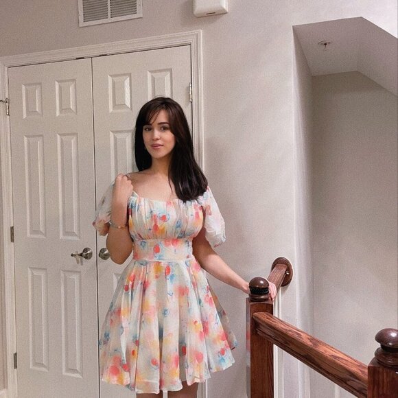 Floral Mini Dress with puff sleeves Spring - Picture 4 of 5